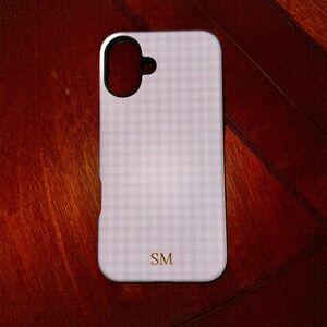 Personalized Monogram Beige Gingham iPhone 16 Plus Case